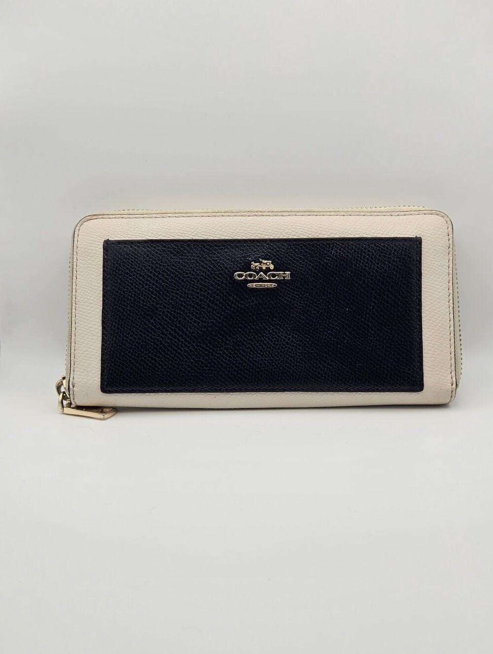 Coach Two-Tone Navy and Cream Long Zip Wallet